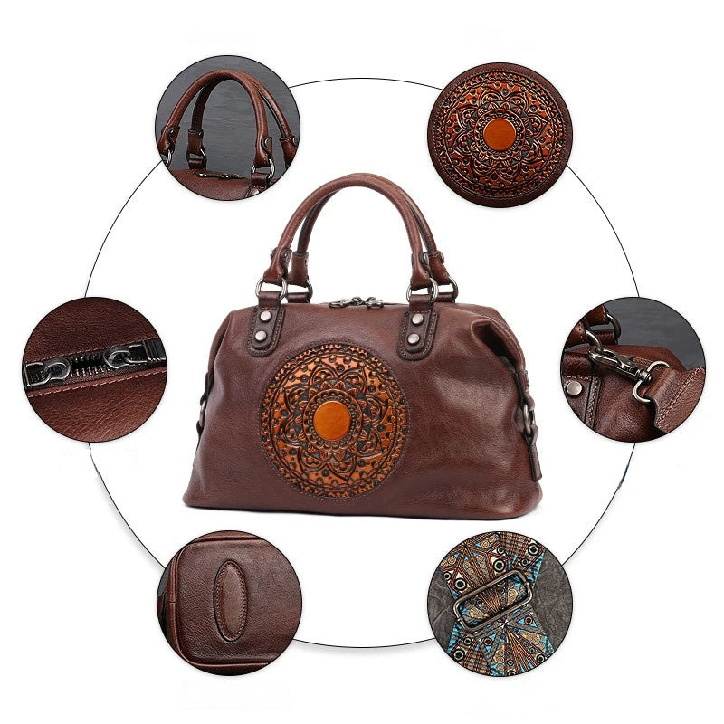 Sac Boston Camila Vintage – Fabriqué en cuir véritable de première qualité