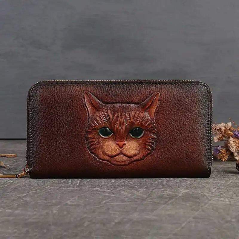 Portefeuille Luna Vintage Cat – Fabriqué en cuir véritable de qualité supérieure