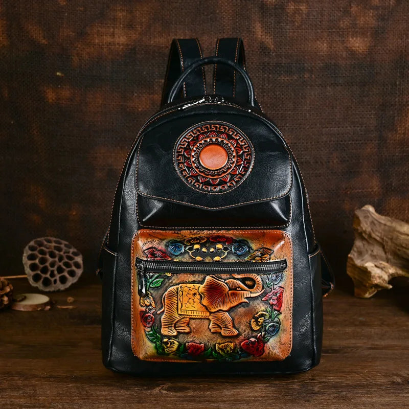 Sac à dos Maya Vintage Éléphant – Modèle antivol de haute qualité