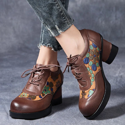 Chaussures à talons hauts pour femmes GKTINOO, en cuir à lacets et à motif floral