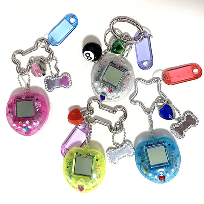 Porte-clés console de jeux arc-en-ciel coréen tendance Kawaii Harajuku Charm Y2K Cadenas cœur cristal DIY Pendentif porte-clés vintage