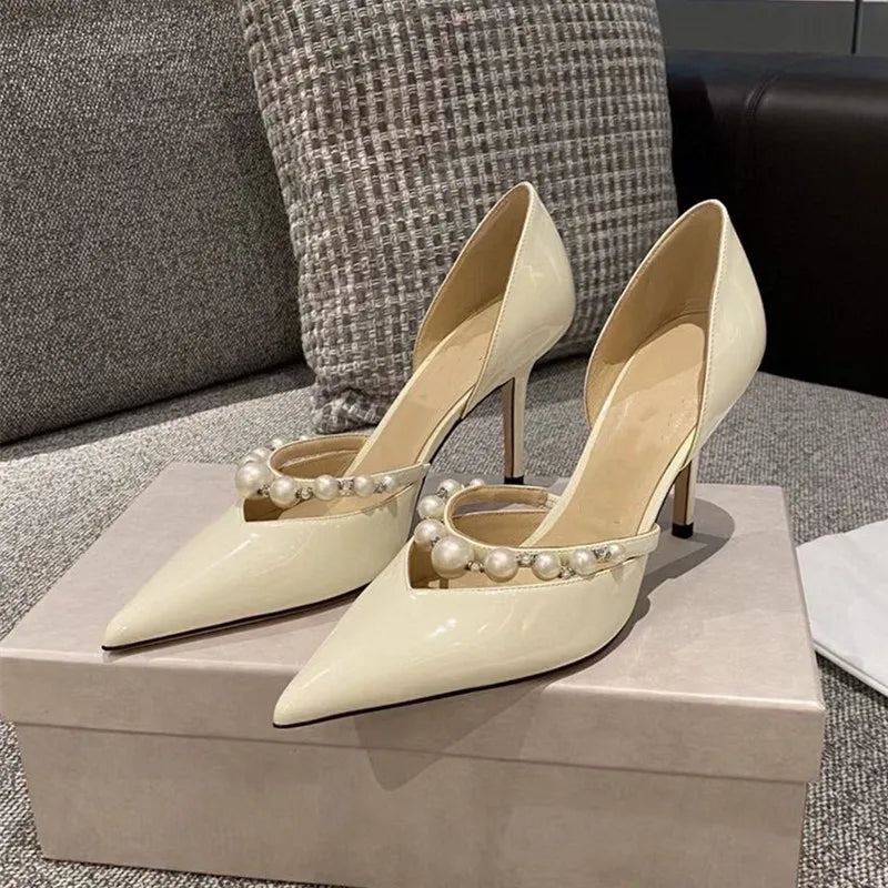 Victoria Pearl - Sapatos de Salto Elegantes com Pérolas e Cristais