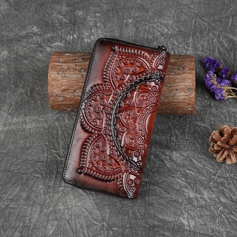 Portefeuille Mei Vintage à motif floral – Fabriqué en cuir véritable de qualité supérieure
