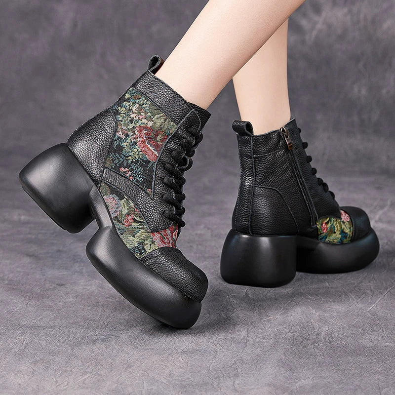 Bottes à plateforme hautes en cuir véritable pour femmes