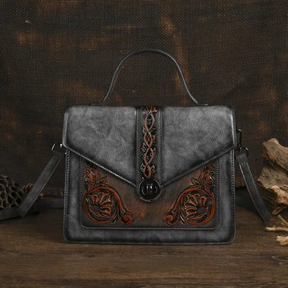 Sac carré vintage Elisa – Motif floral de haute qualité
