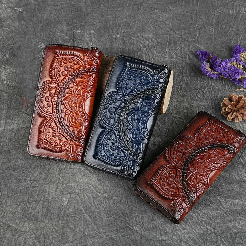 Portefeuille Mei Vintage à motif floral – Fabriqué en cuir véritable de qualité supérieure