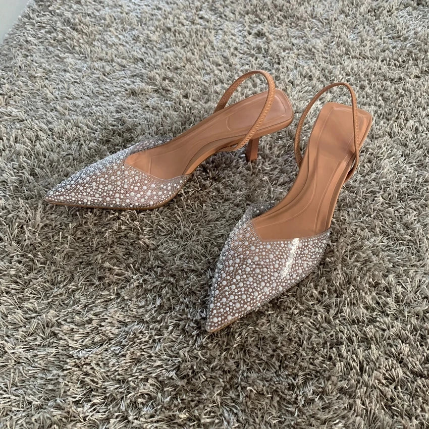 Isabella Pearl - Sandálias Slingback Elegantes com Pérolas
