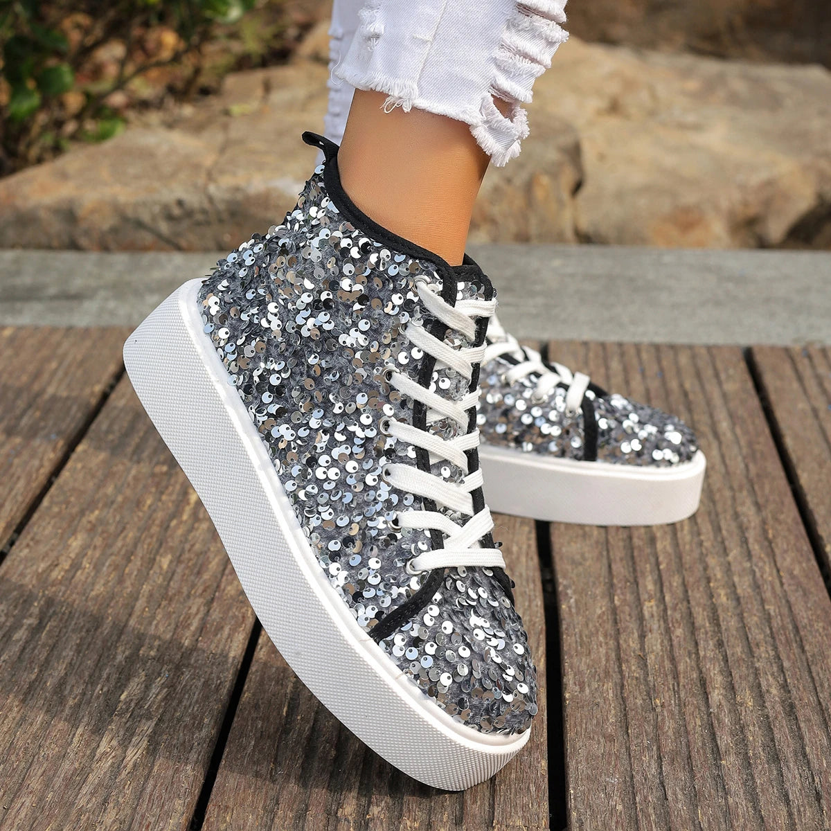 Bianca à paillettes - Bottines baskets ultra confortables