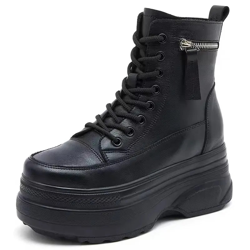 Bottines à plateforme pour femmes en cuir véritable