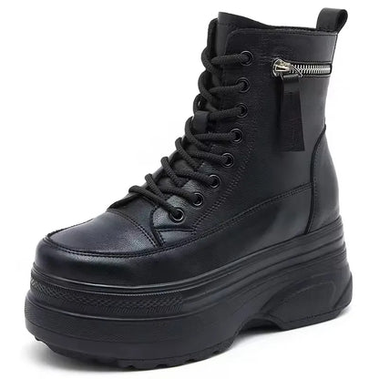 Bottines à plateforme pour femmes en cuir véritable