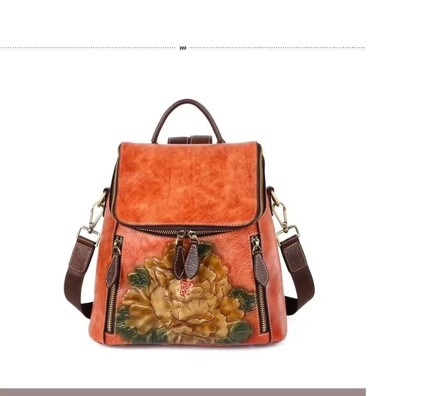 Sac à dos Matilde Vintage à motif floral – Fabriqué en cuir véritable de première qualité 