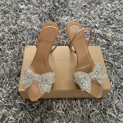 Celeste Crystal - Sandálias Transparentes de Luxo com Laço de Cristais
