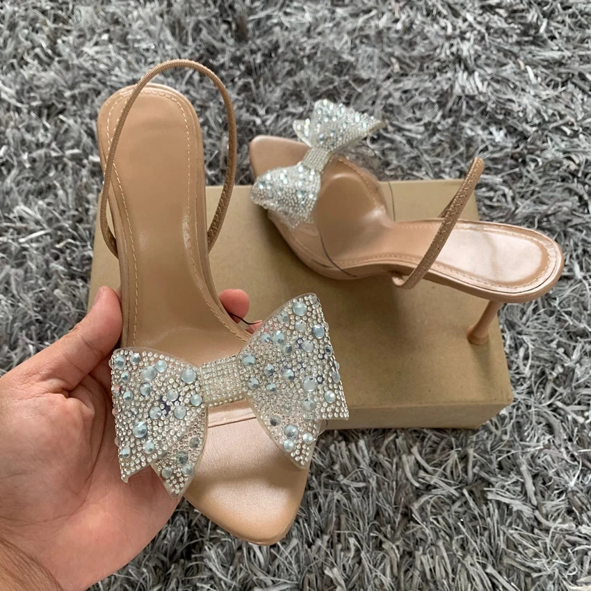 Celeste Crystal - Sandálias Transparentes de Luxo com Laço de Cristais