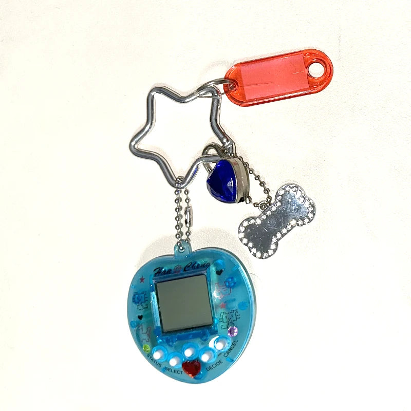 Porte-clés console de jeux arc-en-ciel coréen tendance Kawaii Harajuku Charm Y2K Cadenas cœur cristal DIY Pendentif porte-clés vintage