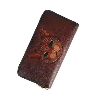Portefeuille Luna Vintage Cat – Fabriqué en cuir véritable de qualité supérieure