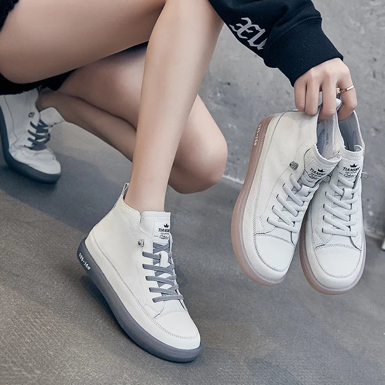 Baskets montantes en cuir véritable pour femmes