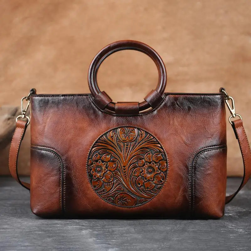 Sac vintage à motif camélia et fleurs – Finition élégante et de haute qualité