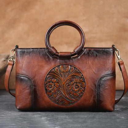 Sac vintage à motif camélia et fleurs – Finition élégante et de haute qualité