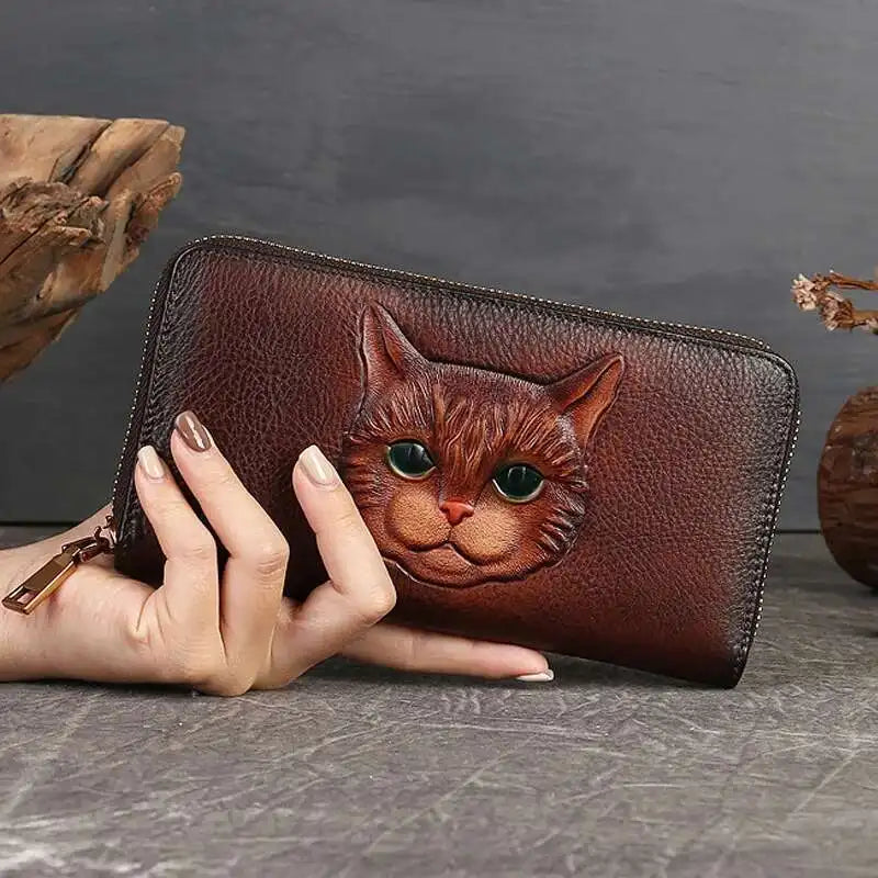 Portefeuille Luna Vintage Cat – Fabriqué en cuir véritable de qualité supérieure
