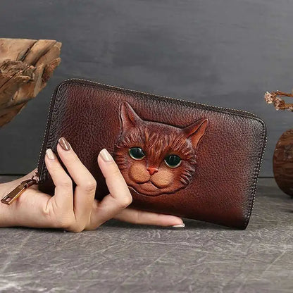 Portefeuille Luna Vintage Cat – Fabriqué en cuir véritable de qualité supérieure