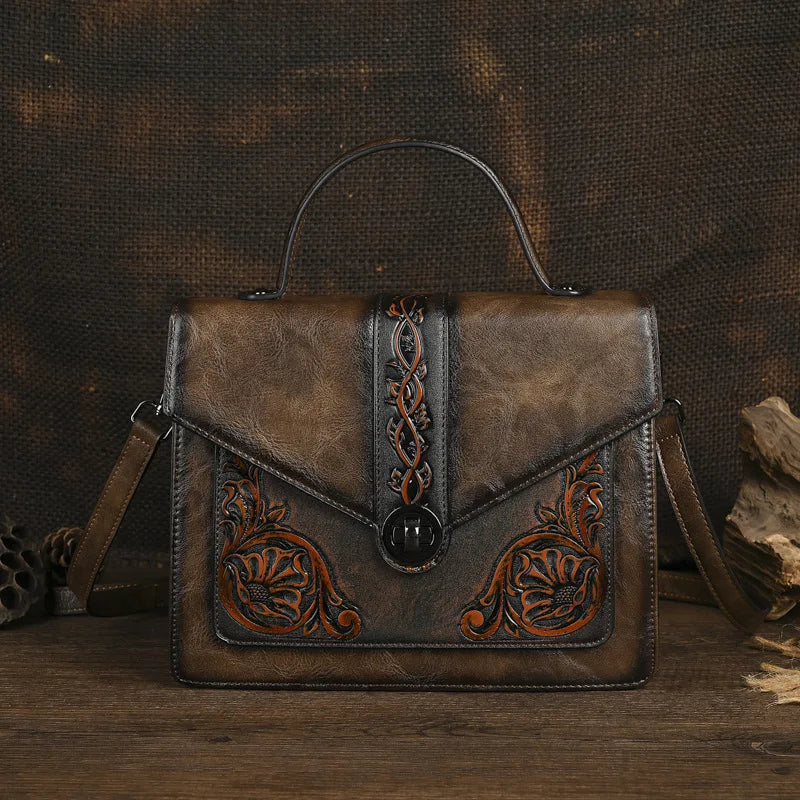 Sac carré vintage Elisa – Motif floral de haute qualité