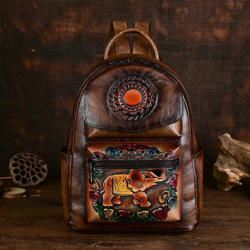 Sac à dos Maya Vintage Éléphant – Modèle antivol de haute qualité