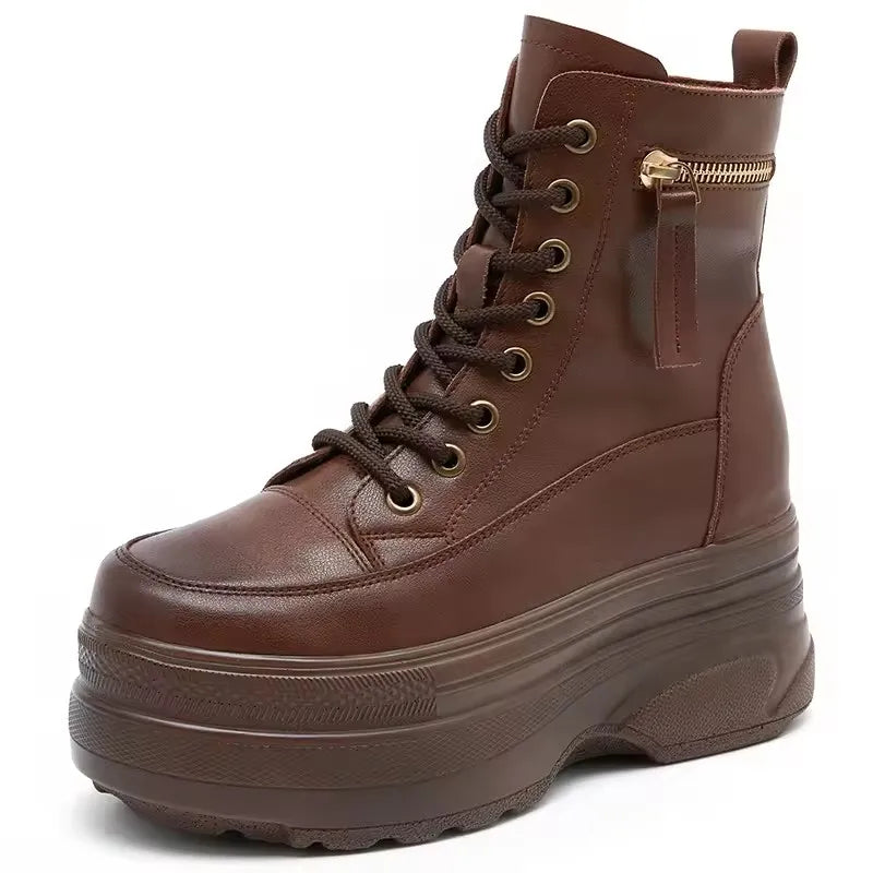 Bottines à plateforme pour femmes en cuir véritable