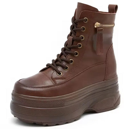 Bottines à plateforme pour femmes en cuir véritable