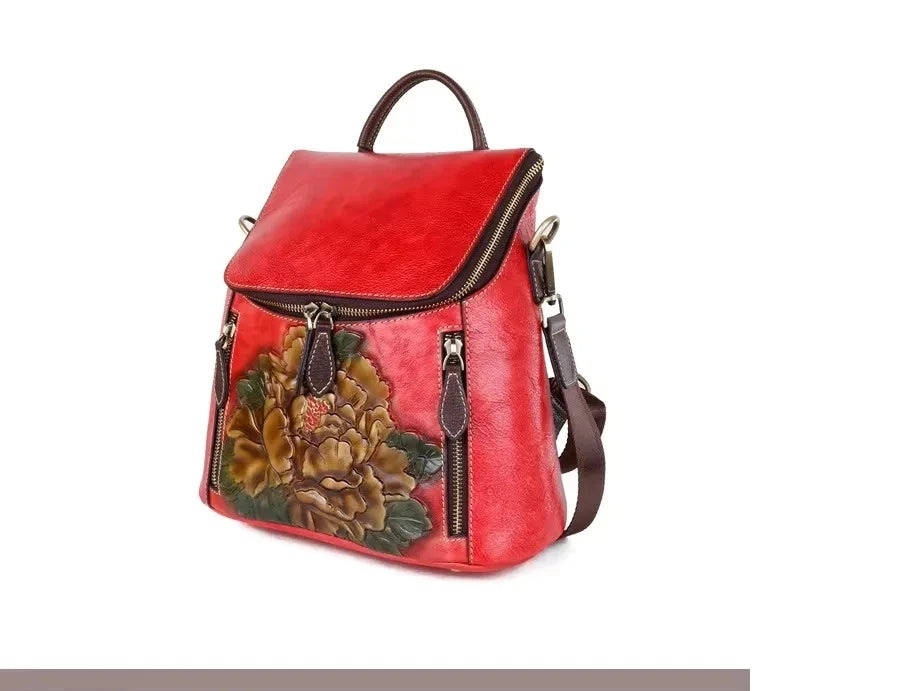 Sac à dos Matilde Vintage à motif floral – Fabriqué en cuir véritable de première qualité 