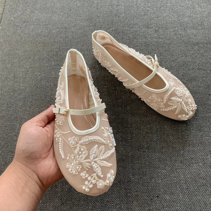 Rosalie Pearl - Sabrinas Mary Jane Bordadas com Pérolas