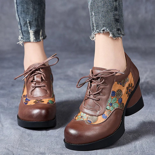 Chaussures à talons hauts pour femmes GKTINOO, en cuir à lacets et à motif floral