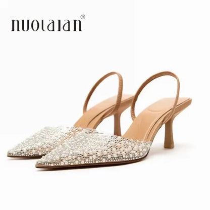 Isabella Pearl - Sandálias Slingback Elegantes com Pérolas