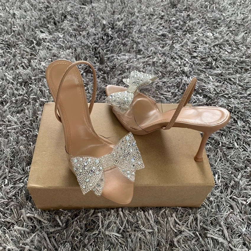Celeste Crystal - Sandálias Transparentes de Luxo com Laço de Cristais