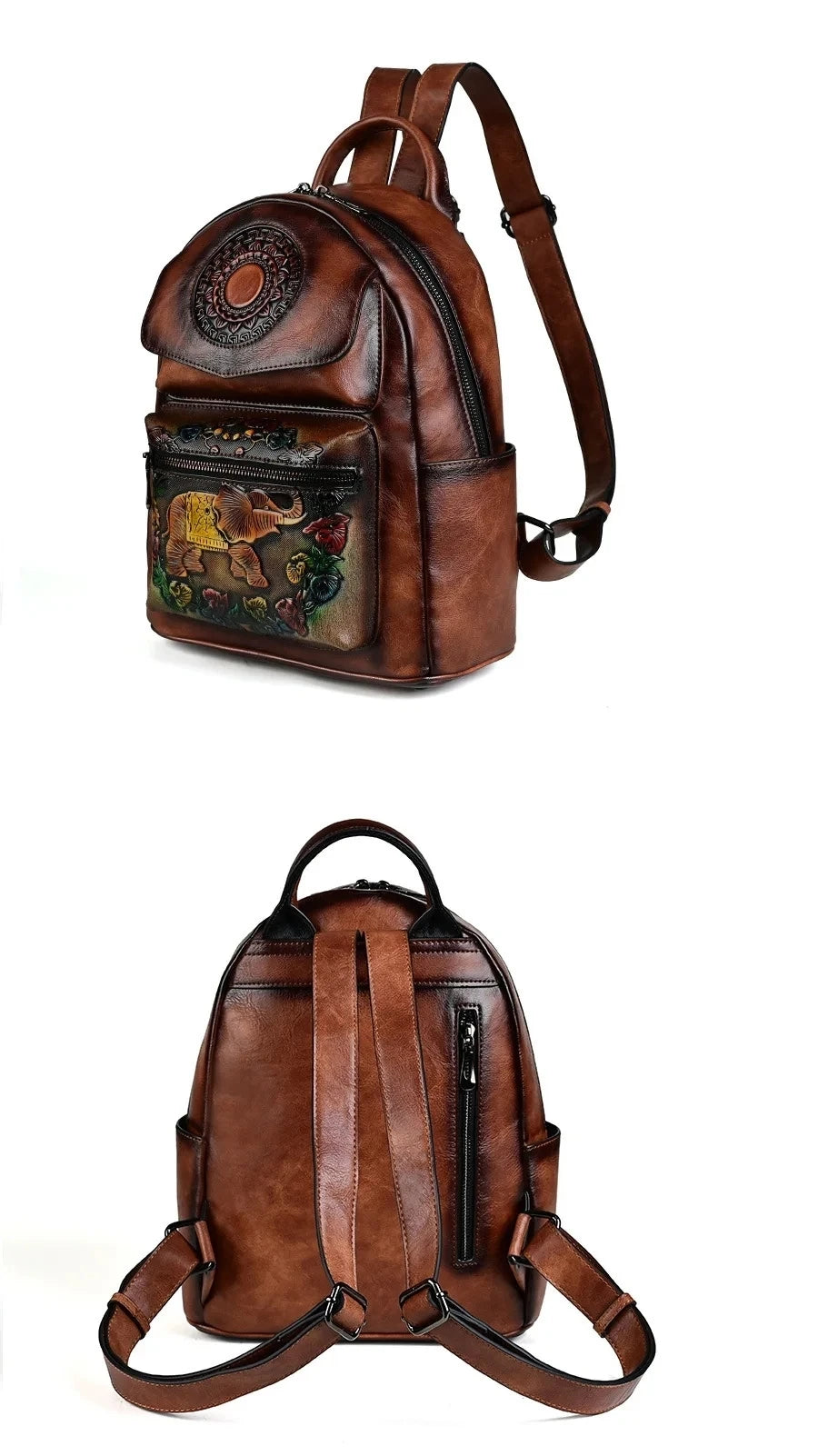 Sac à dos Maya Vintage Éléphant – Modèle antivol de haute qualité