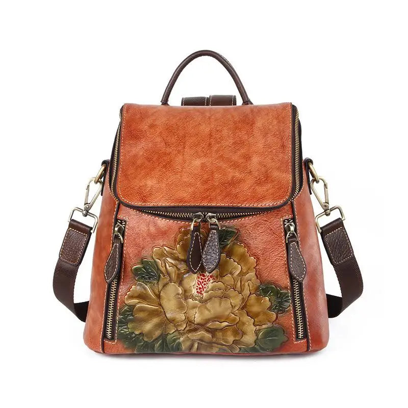 Sac à dos Matilde Vintage à motif floral – Fabriqué en cuir véritable de première qualité 