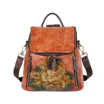 Sac à dos Matilde Vintage à motif floral – Fabriqué en cuir véritable de première qualité 