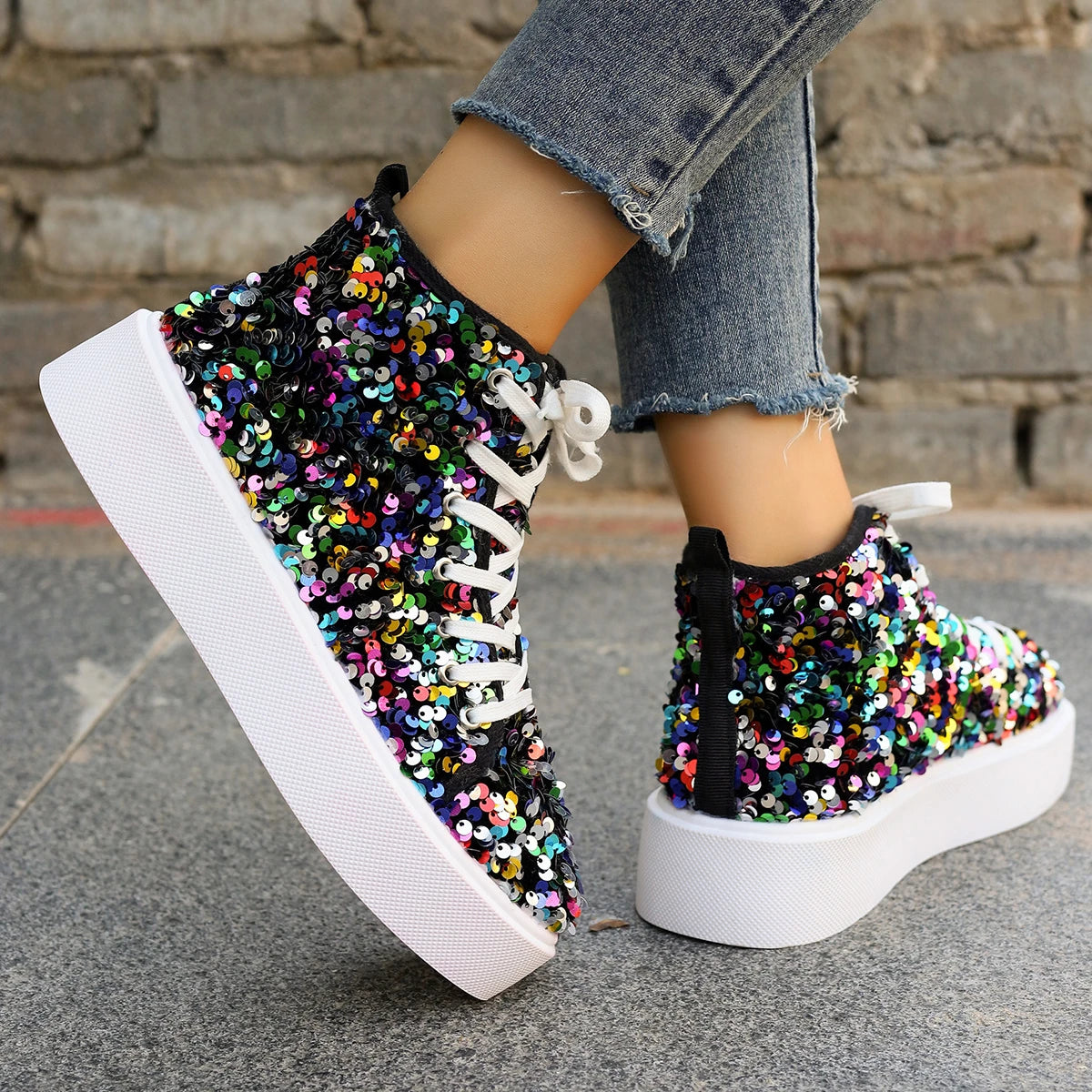 Bianca à paillettes - Bottines baskets ultra confortables