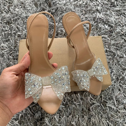 Celeste Crystal - Sandálias Transparentes de Luxo com Laço de Cristais