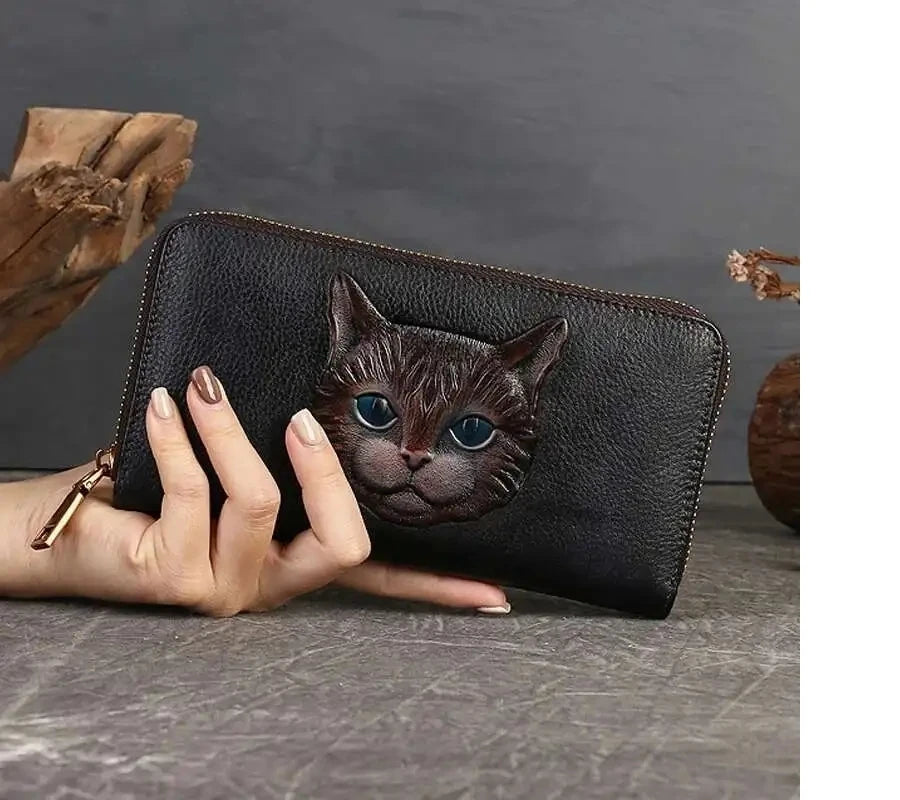 Portefeuille Luna Vintage Cat – Fabriqué en cuir véritable de qualité supérieure