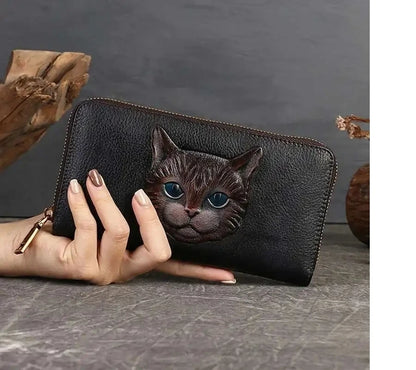 Portefeuille Luna Vintage Cat – Fabriqué en cuir véritable de qualité supérieure