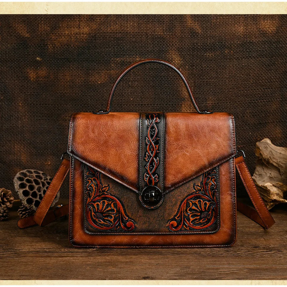 Sac carré vintage Elisa – Motif floral de haute qualité