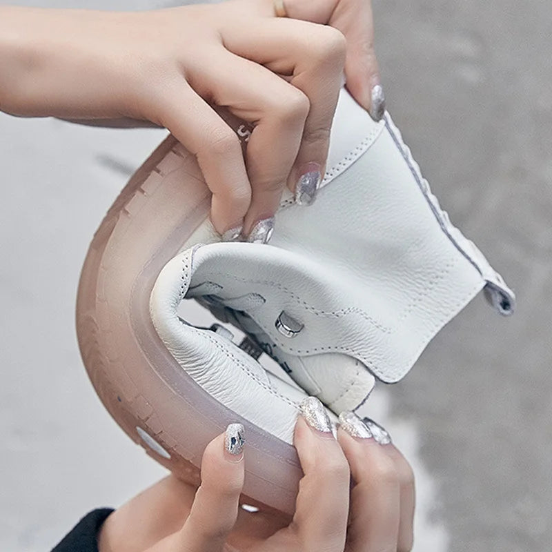 Baskets montantes en cuir véritable pour femmes