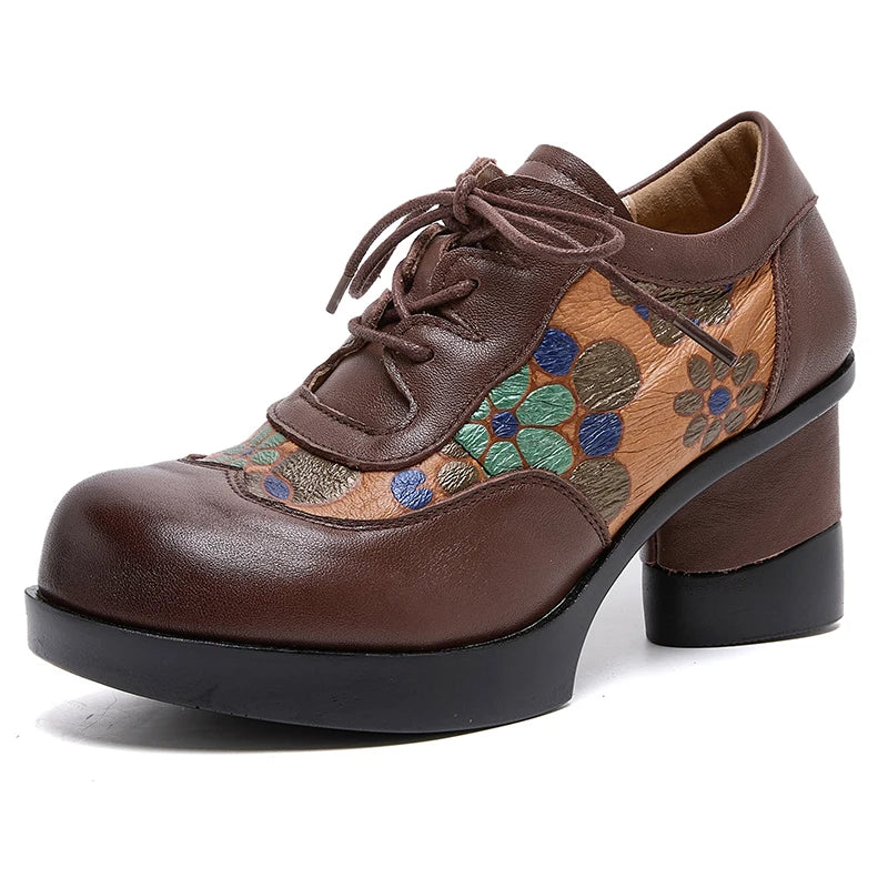 Chaussures à talons hauts pour femmes GKTINOO, en cuir à lacets et à motif floral