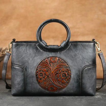 Sac vintage à motif camélia et fleurs – Finition élégante et de haute qualité