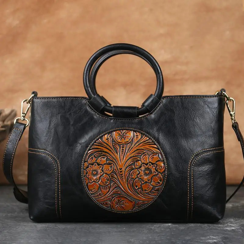Sac vintage à motif camélia et fleurs – Finition élégante et de haute qualité