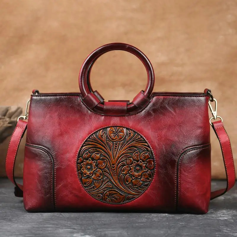 Sac vintage à motif camélia et fleurs – Finition élégante et de haute qualité