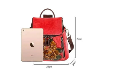 Sac à dos Matilde Vintage à motif floral – Fabriqué en cuir véritable de première qualité 
