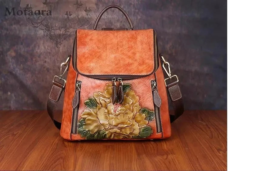 Sac à dos Matilde Vintage à motif floral – Fabriqué en cuir véritable de première qualité 