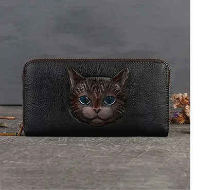 Portefeuille Luna Vintage Cat – Fabriqué en cuir véritable de qualité supérieure