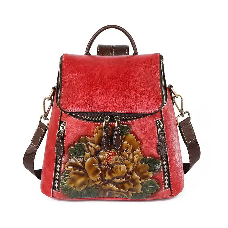 Sac à dos Matilde Vintage à motif floral – Fabriqué en cuir véritable de première qualité 